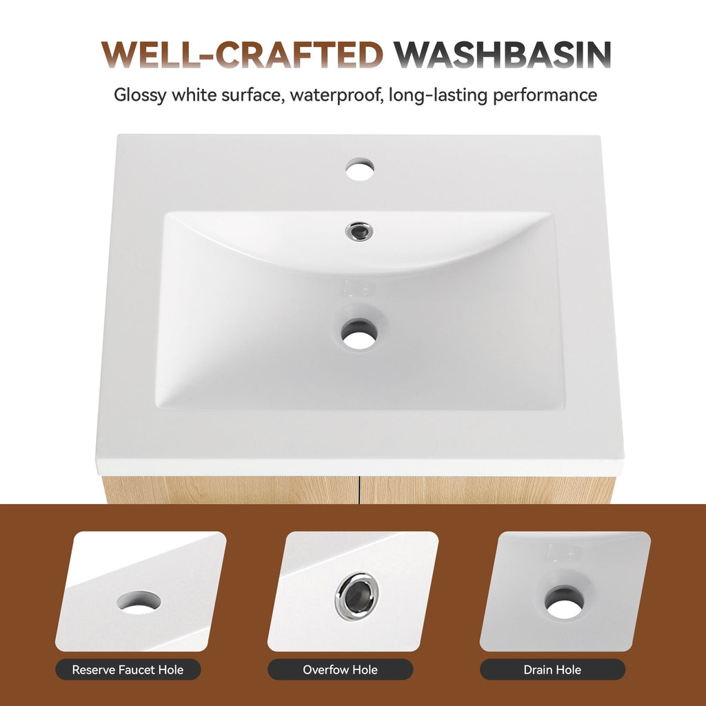 Floating Bathroom Vanity With Sink, Wall Mounted Double Door Storage - Light Brown