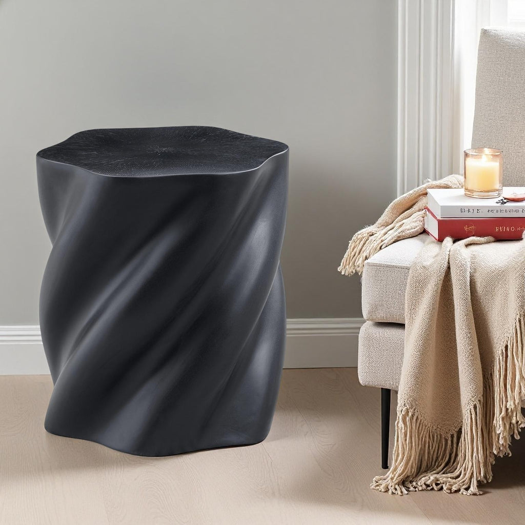 Modern Petal Shape Side Table with Sculptural Base - Black