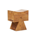 Brown Reclaimed Wood Stool Ottoman with Sculptural Saddle Seat
