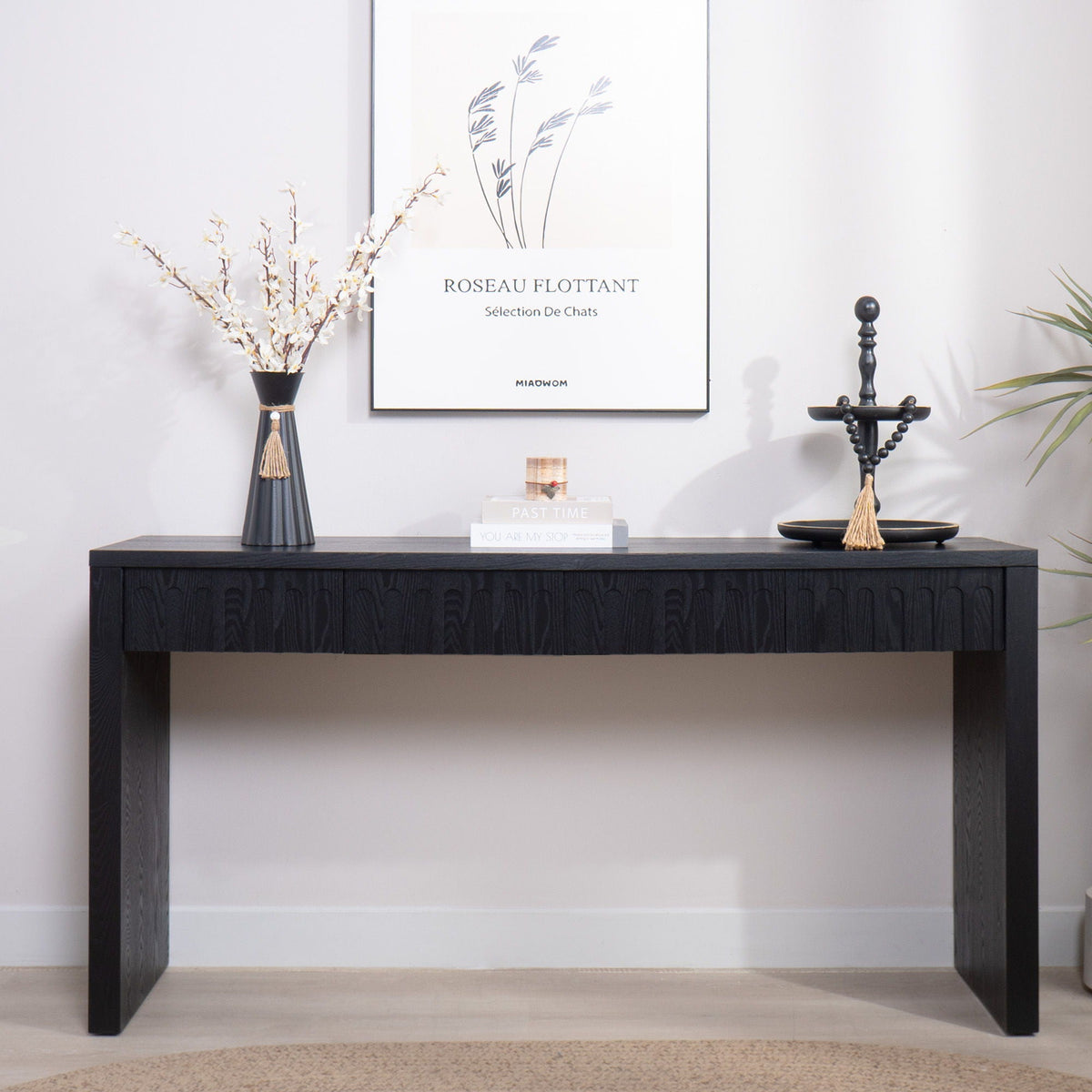 Modern Console Table with 4 Drawers - Wood Finish