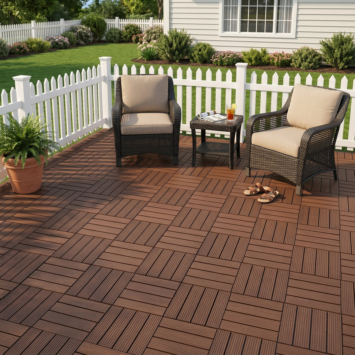 Plastic Interlocking Deck Tiles with Waterproof & Non-Slip Surface - 44 Pack