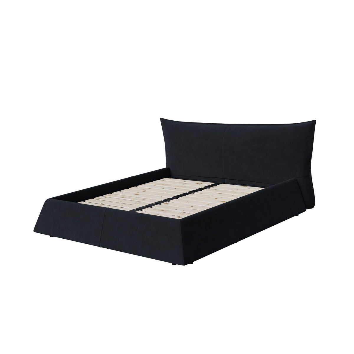 Upholstered Platform Bed with Special Shaped Headboard - Black or Beige