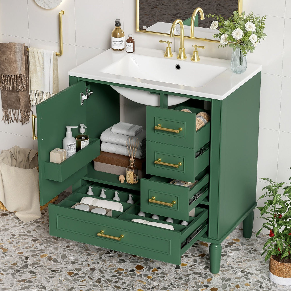 Traditional Bathroom Vanity Set with Soft Close Doors - Multiple Colors