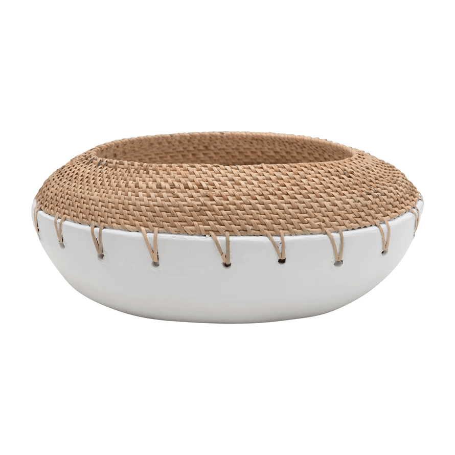 Benton Terracotta Planter with Hand-Woven Rattan Stitching