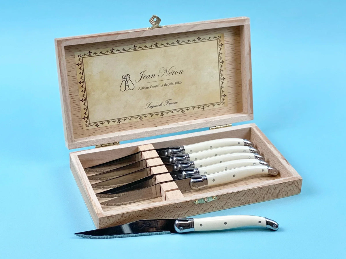 Laguiole Ivory Knives Cutlery Set in Presentation Box, Set of 6