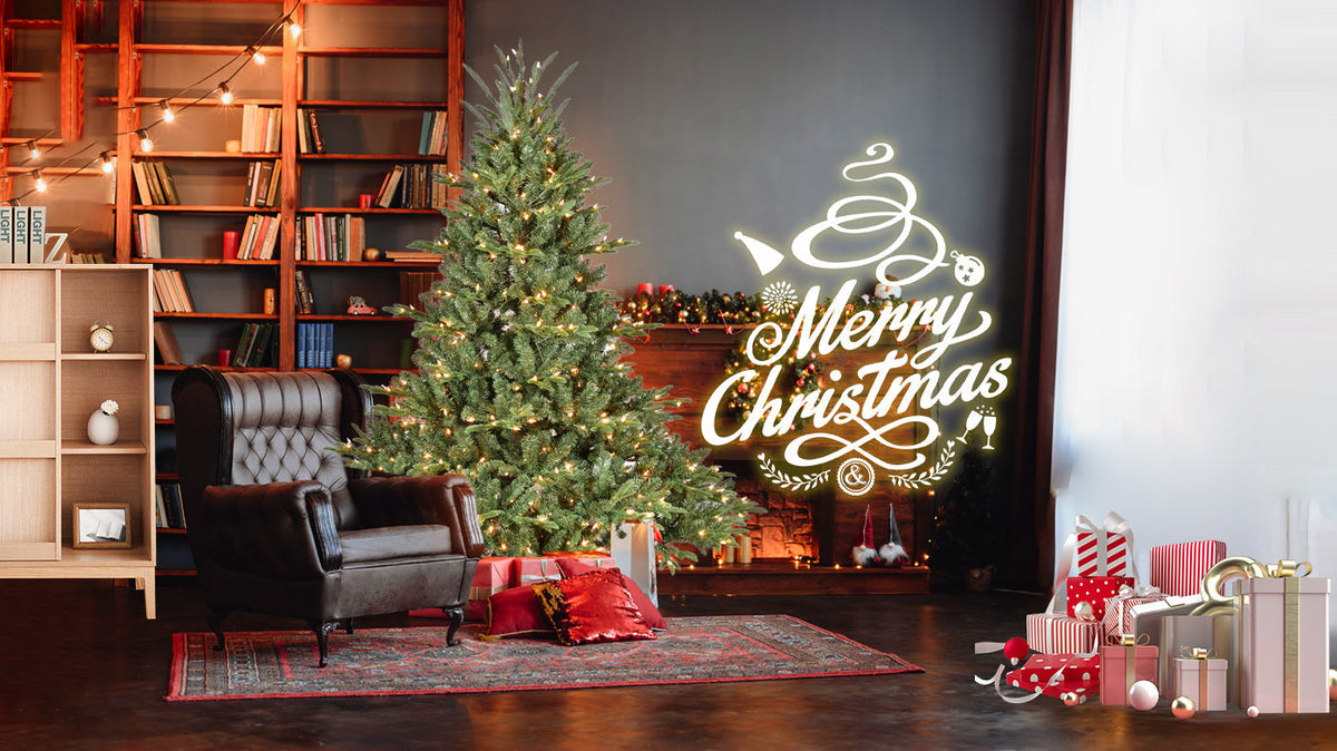Full-Bodied Pre-Lit Evergreen Christmas Tree with 350 Warm White Lights - Green