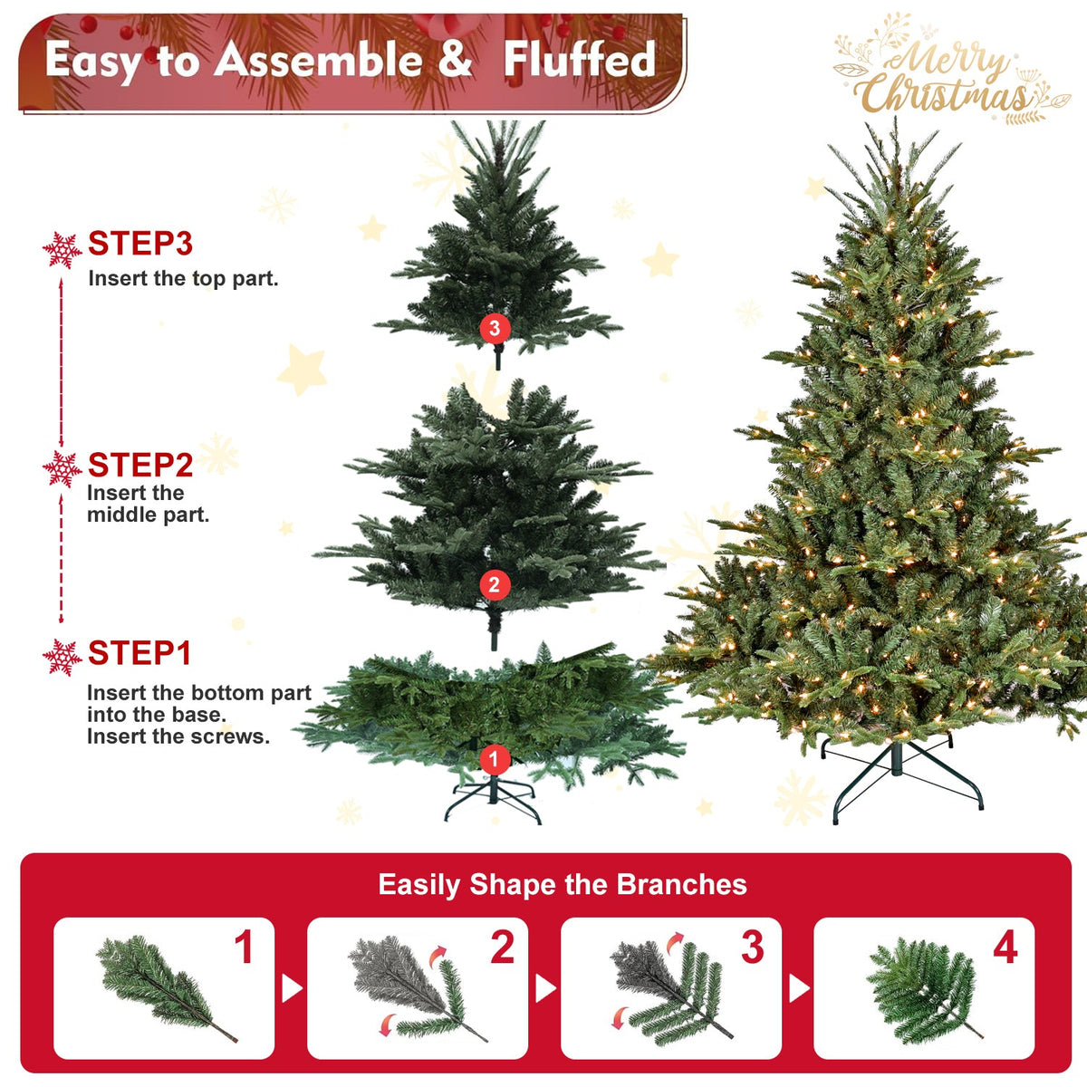 Full-Bodied Pre-Lit Evergreen Christmas Tree with 350 Warm White Lights - Green