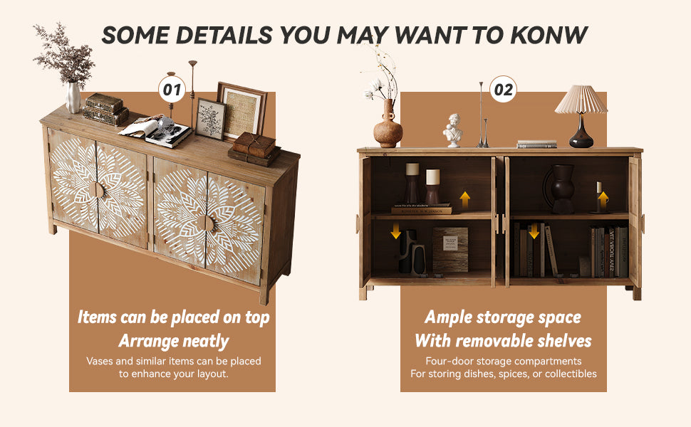 60" Wood Accent Cabinet with 4 Doors - Antique Brown and White