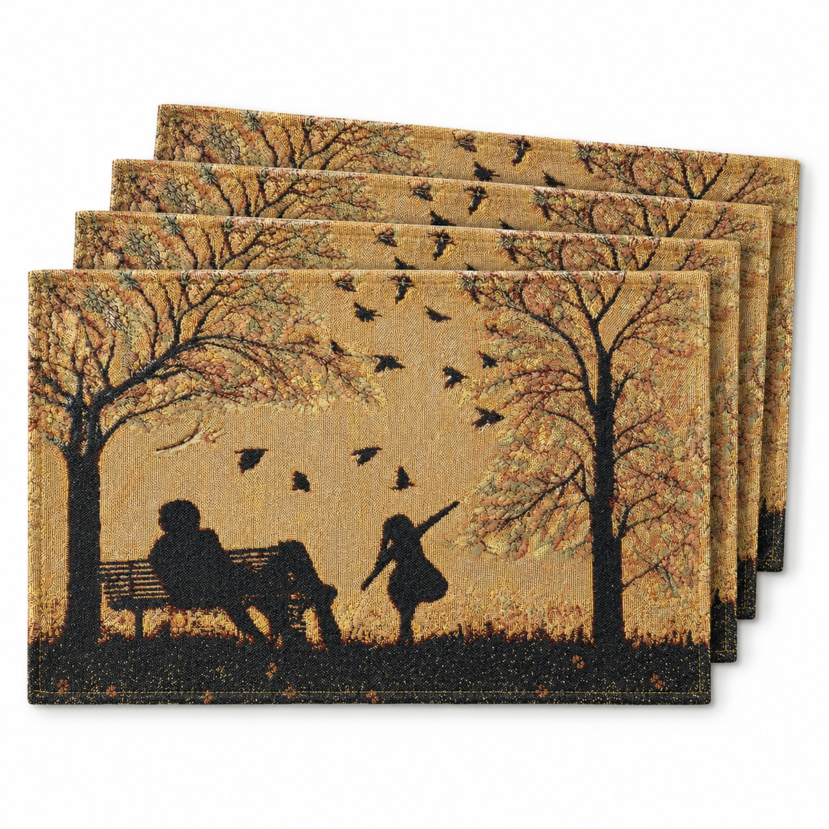 DaDalogy Bedding Set of 4 Pieces Autumn Birds Blessing Tapestry Dining Placemats 13” x 19” (Thanksgiving)