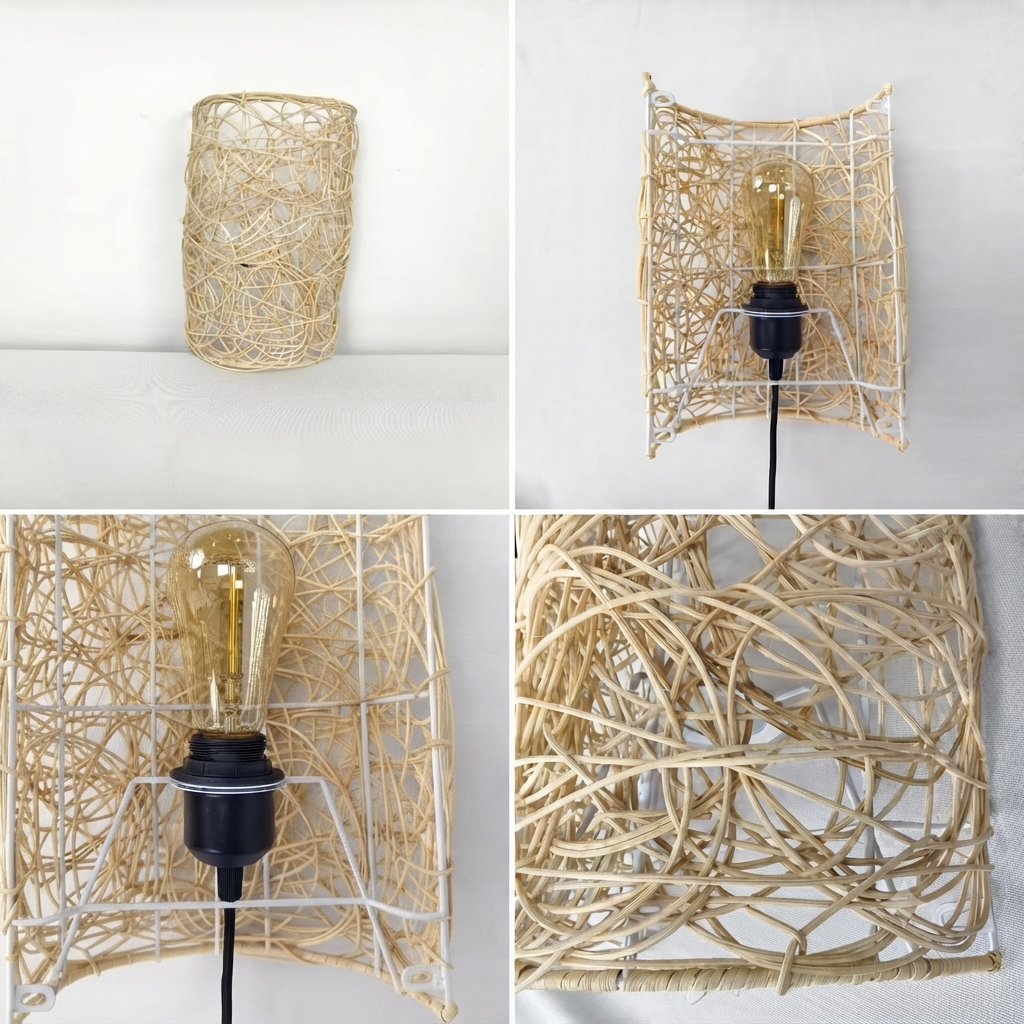 Handcrafted Natural Rattan Nest Wall Sconce | Artistic Tangled Woven Wall Light