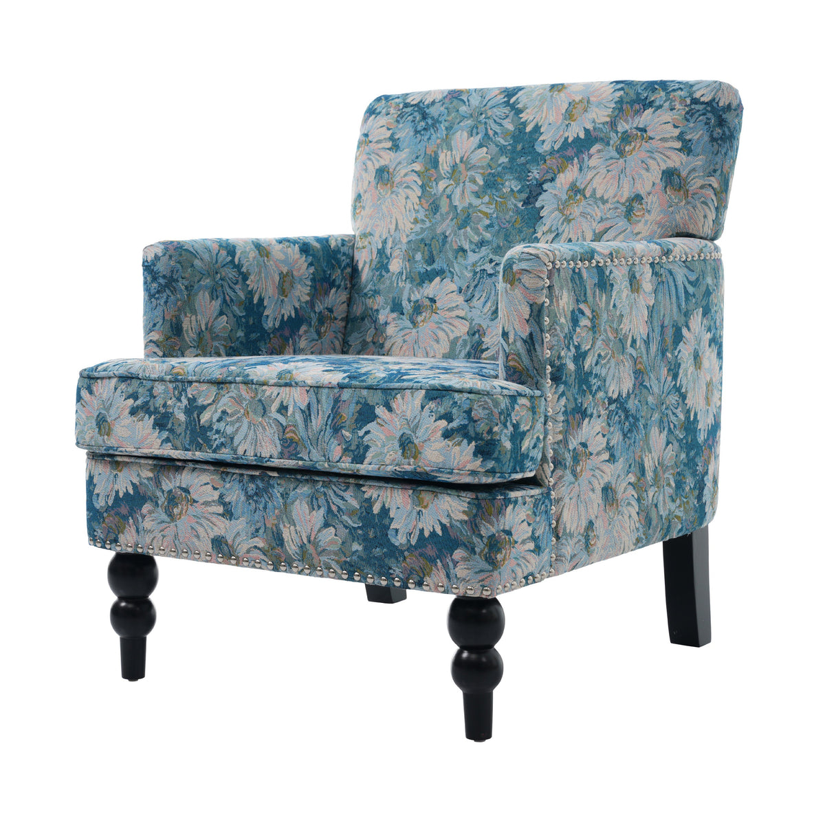 Harrison Tufted Club Chair with Turned Legs - Blue