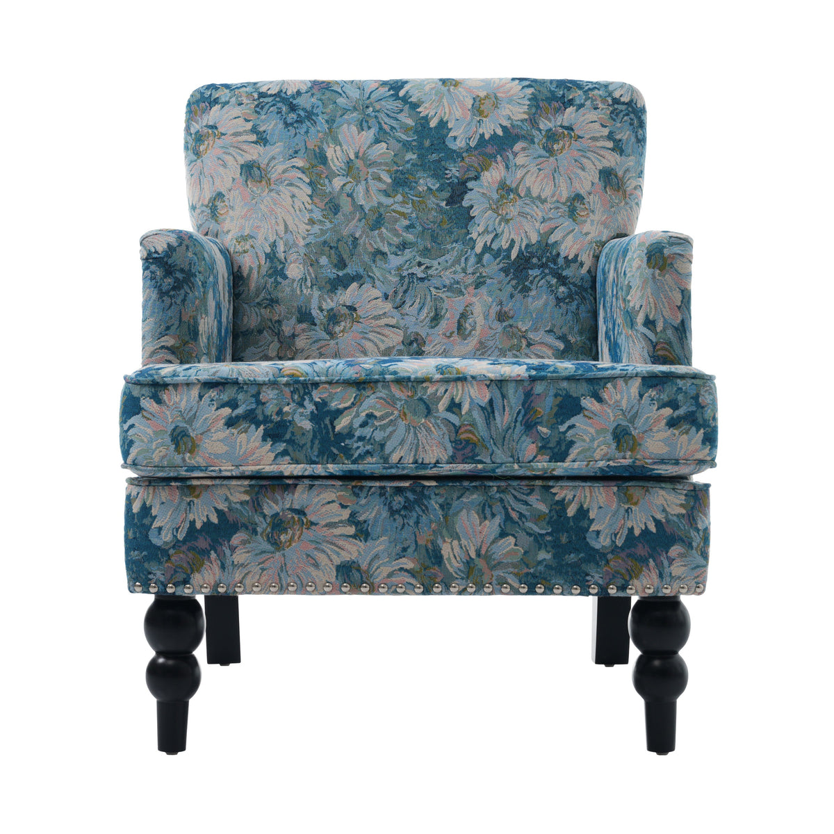 Harrison Tufted Club Chair with Turned Legs - Blue