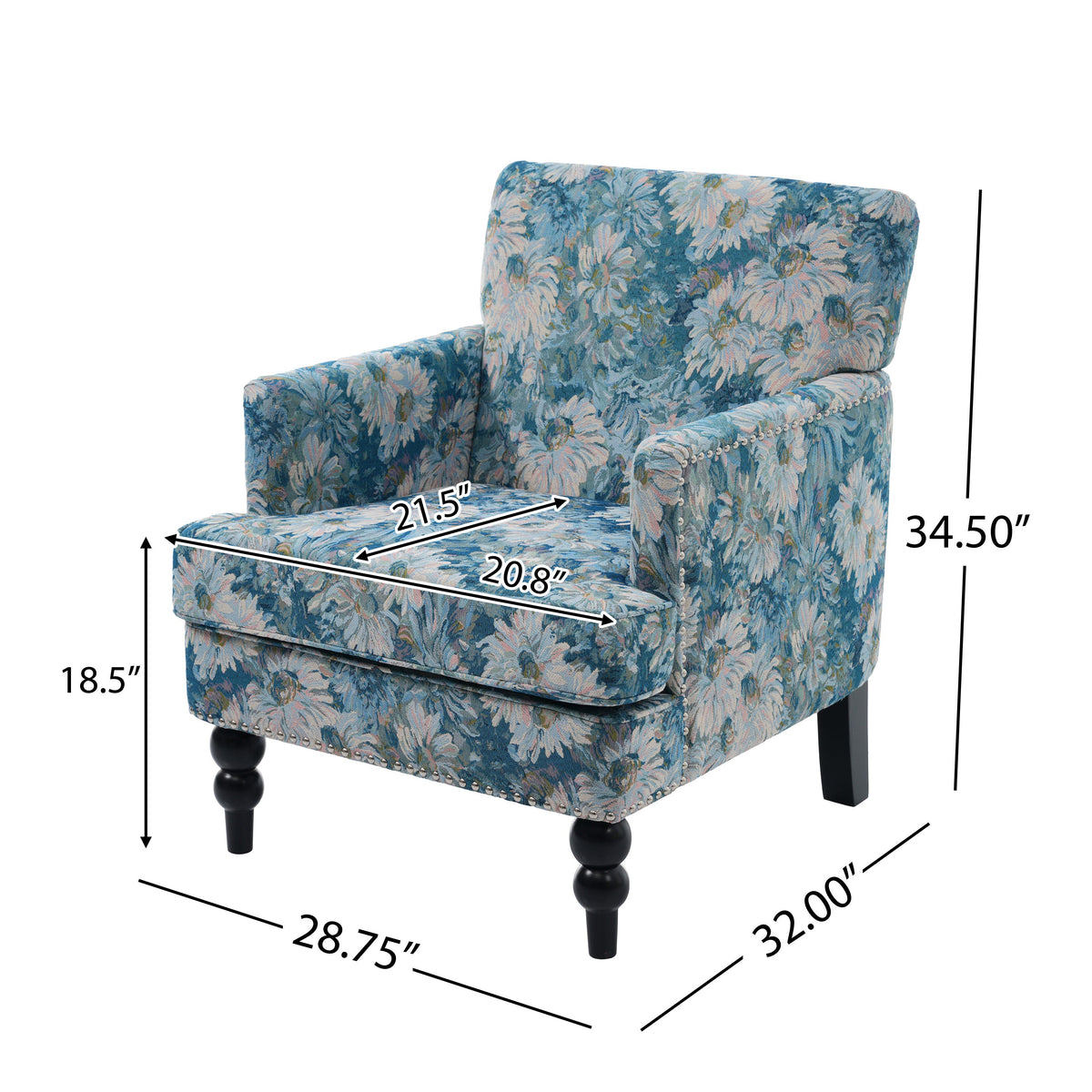 Harrison Tufted Club Chair with Turned Legs - Blue
