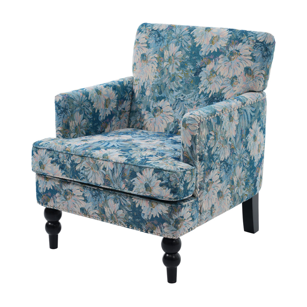 Harrison Tufted Club Chair with Turned Legs - Blue
