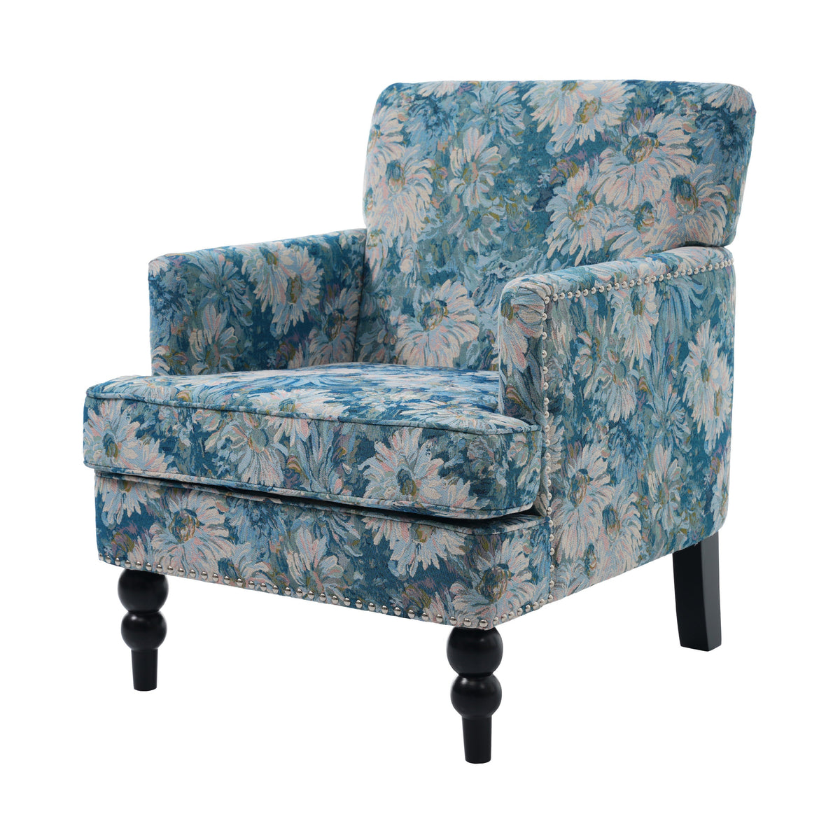 Harrison Tufted Club Chair with Turned Legs - Blue