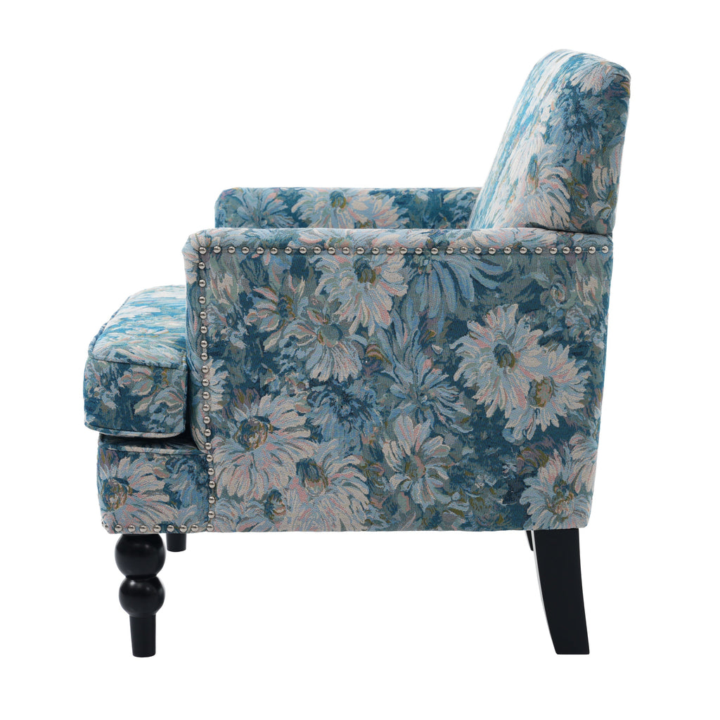 Harrison Tufted Club Chair with Turned Legs - Blue