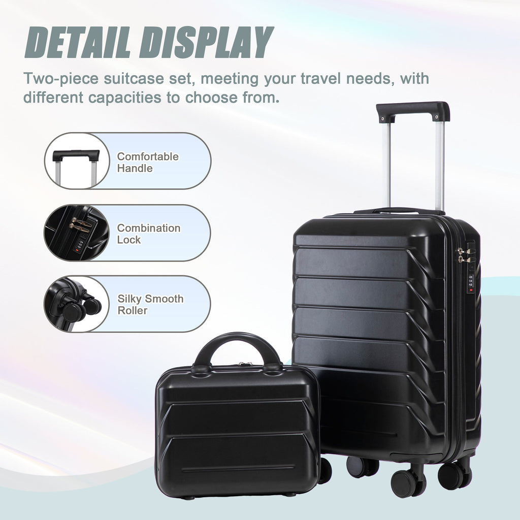 ABS Spinner Wheel Luggage Set with Combination Lock - Black