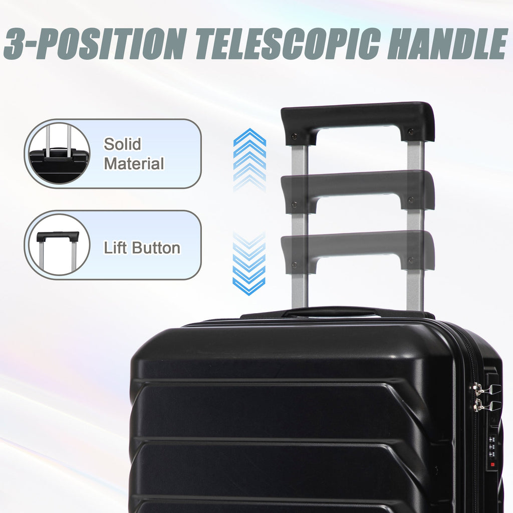 ABS Spinner Wheel Luggage Set with Combination Lock - Black