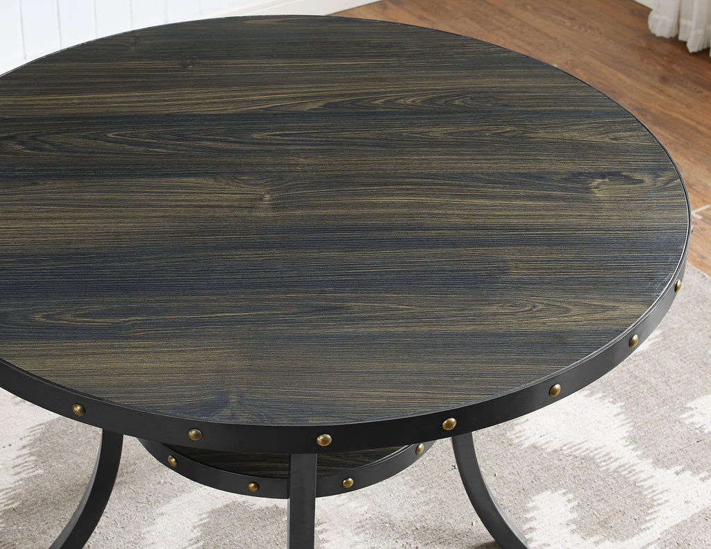 Biony Espresso Wood Dining Set with Nailhead Trim Chairs - Gray