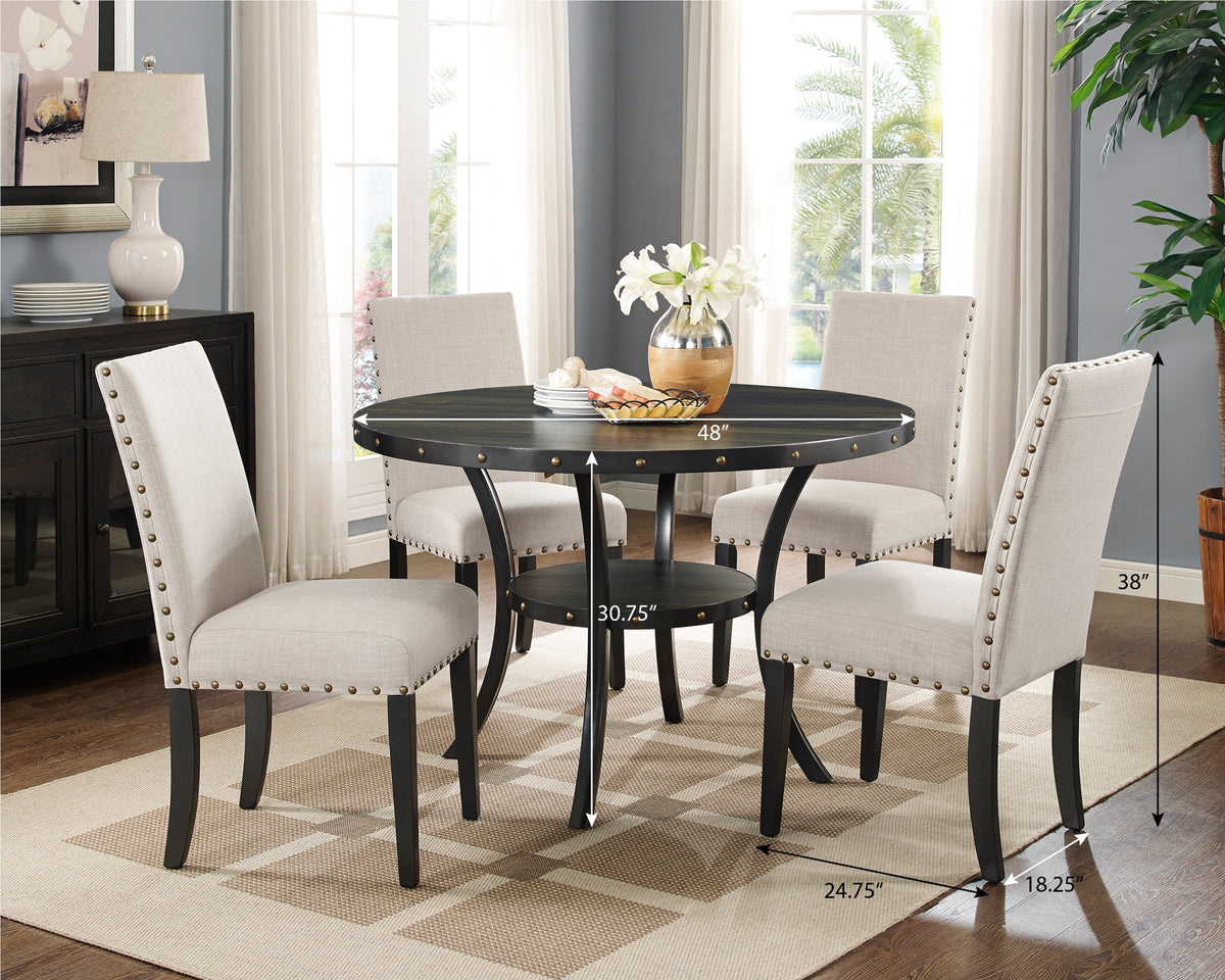 Espresso Wood 5-Piece Dining Set with Nailhead Chairs - Tan
