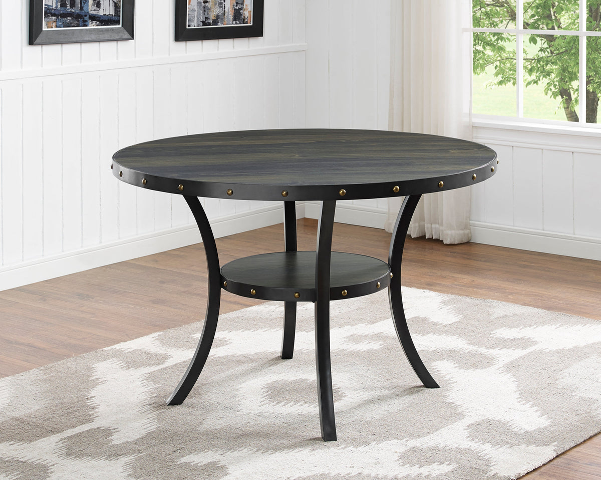 Espresso Wood 5-Piece Dining Set with Nailhead Chairs - Tan