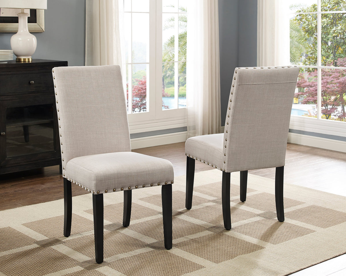 Espresso Wood 5-Piece Dining Set with Nailhead Chairs - Tan