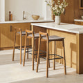 Modern Minimalist Low Back Barstool with Iron Footrest - Walnut