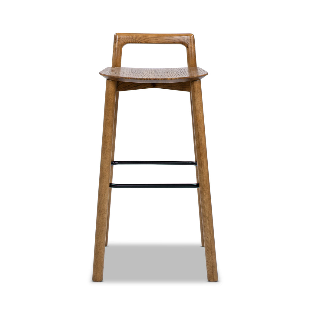 Modern Minimalist Low Back Barstool with Iron Footrest - Walnut