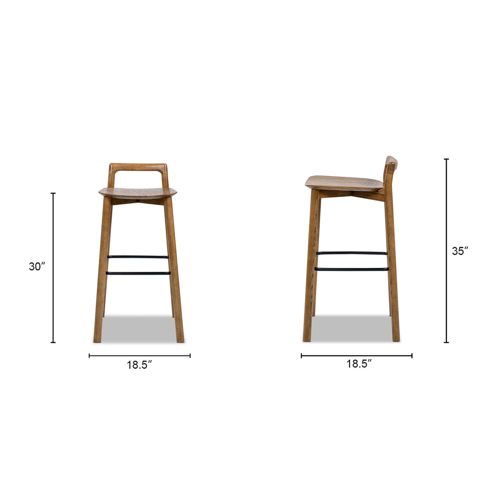 Modern Minimalist Low Back Barstool with Iron Footrest - Walnut