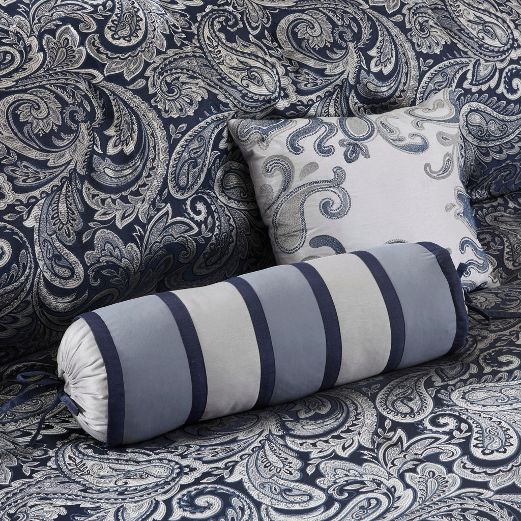 12 Piece Comforter Set with Cotton Bed Sheets Navy Cal King
