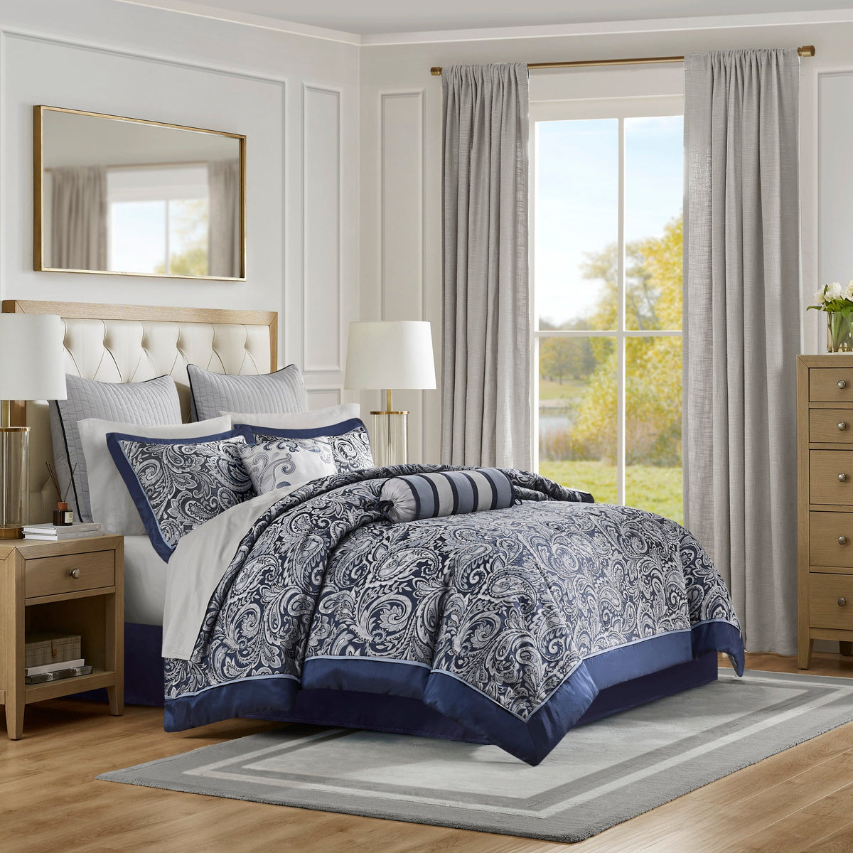 12 Piece Comforter Set with Cotton Bed Sheets Navy King
