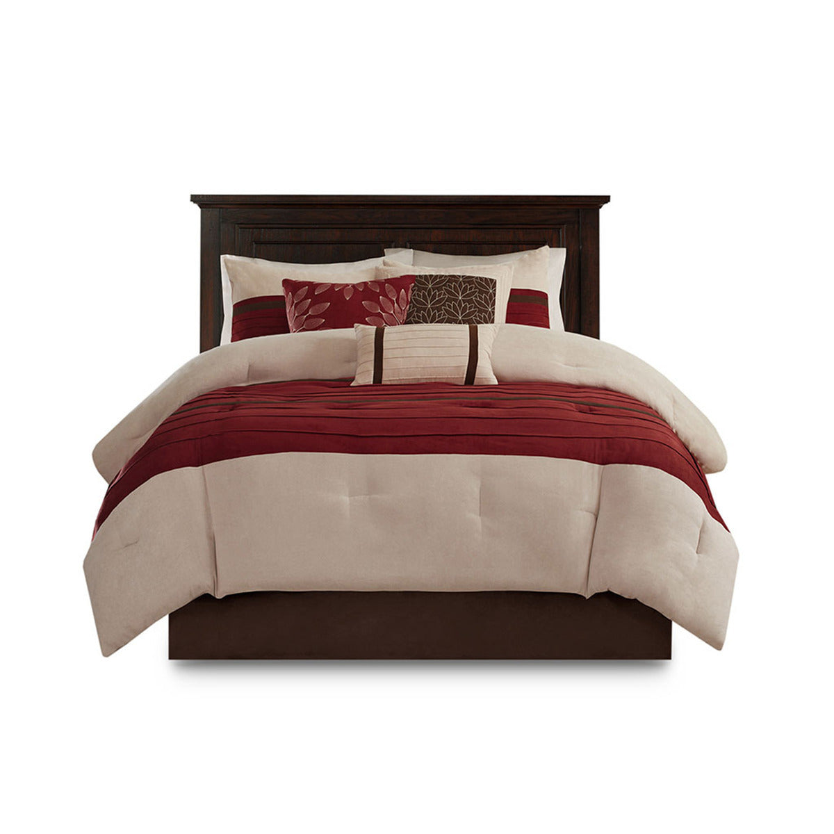 7-Piece Faux Suede Comforter Set with Embroidered Pillows - Red