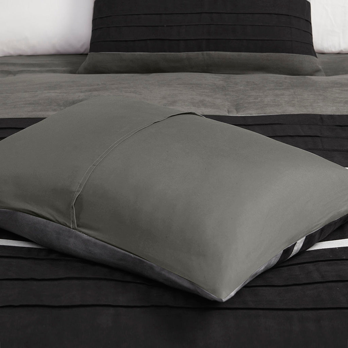 7 Piece Faux Suede Comforter Set - Black - King