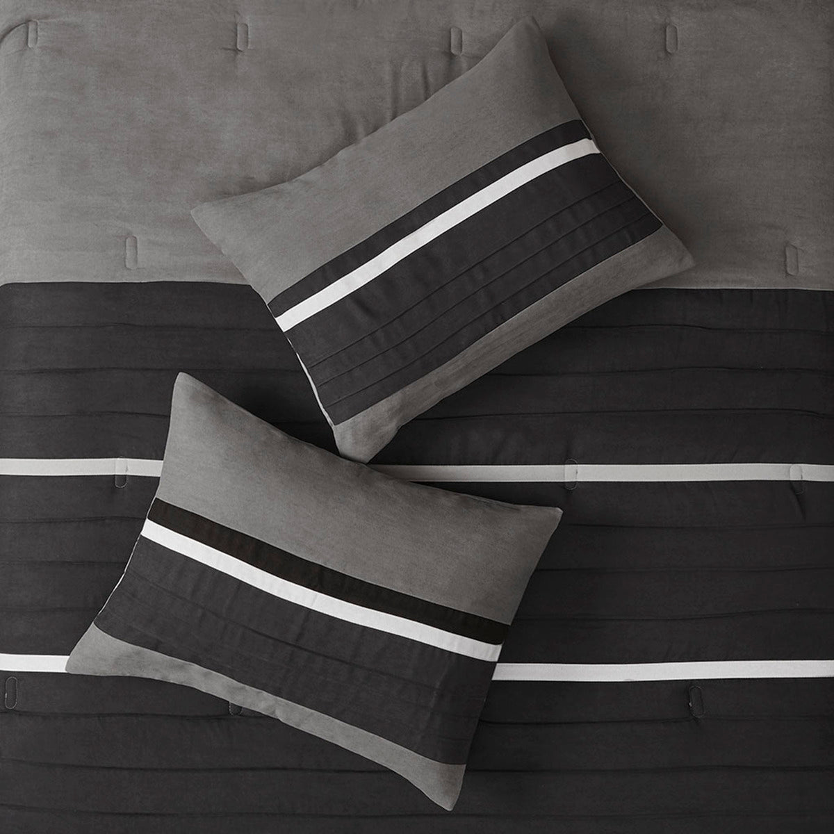 7 Piece Faux Suede Comforter Set - Black - King