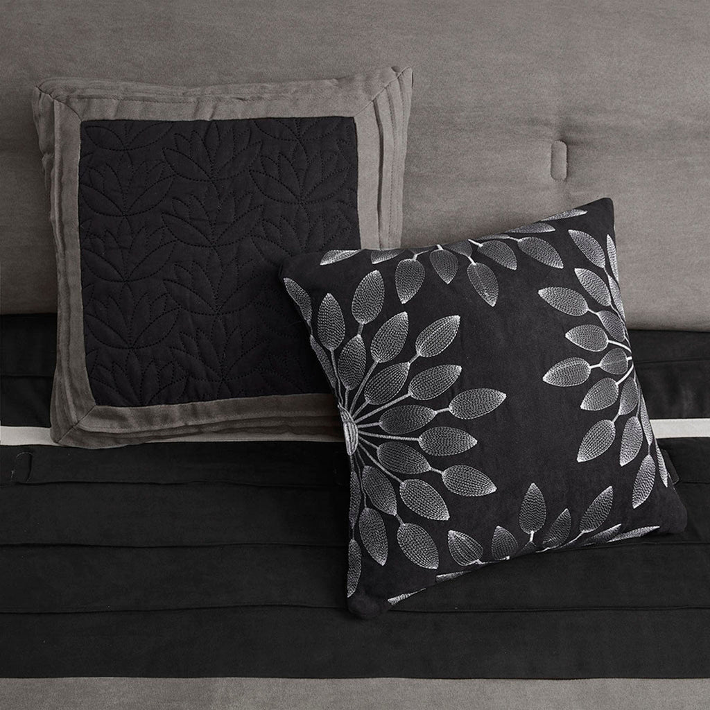 7 Piece Faux Suede Comforter Set - Black - King