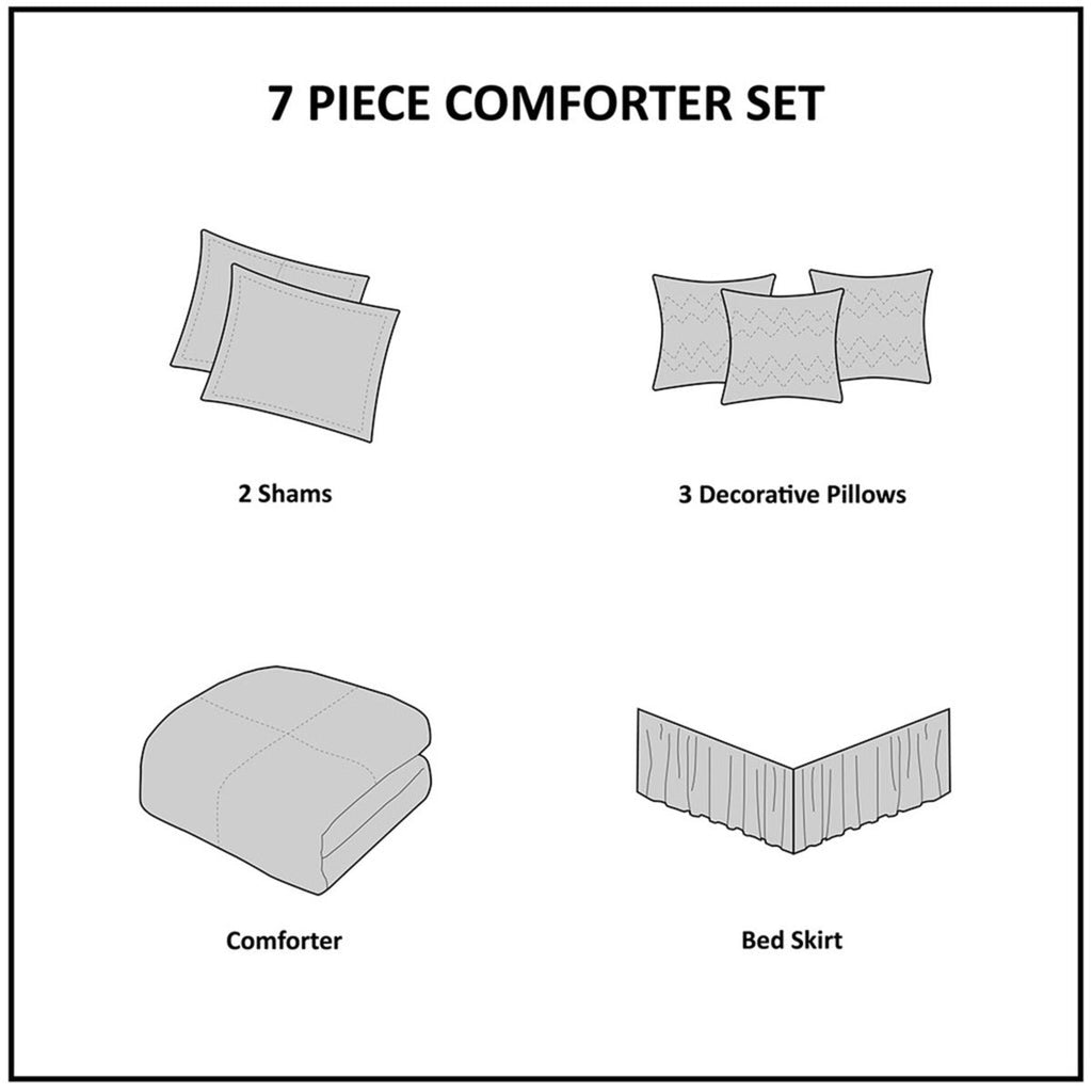 7 Piece Faux Suede Comforter Set - Black - King