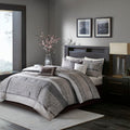 7 Piece Jacquard Comforter Set Grey/Taupe Queen