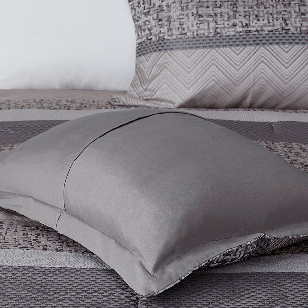 7 Piece Jacquard Comforter Set Grey/Taupe Queen