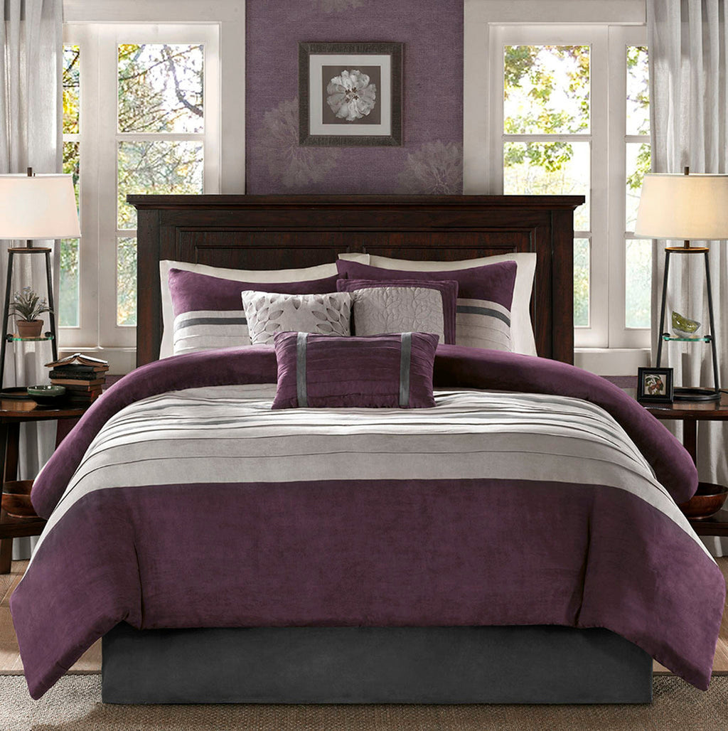 7 Piece Purple Faux Suede Comforter Set Full Size