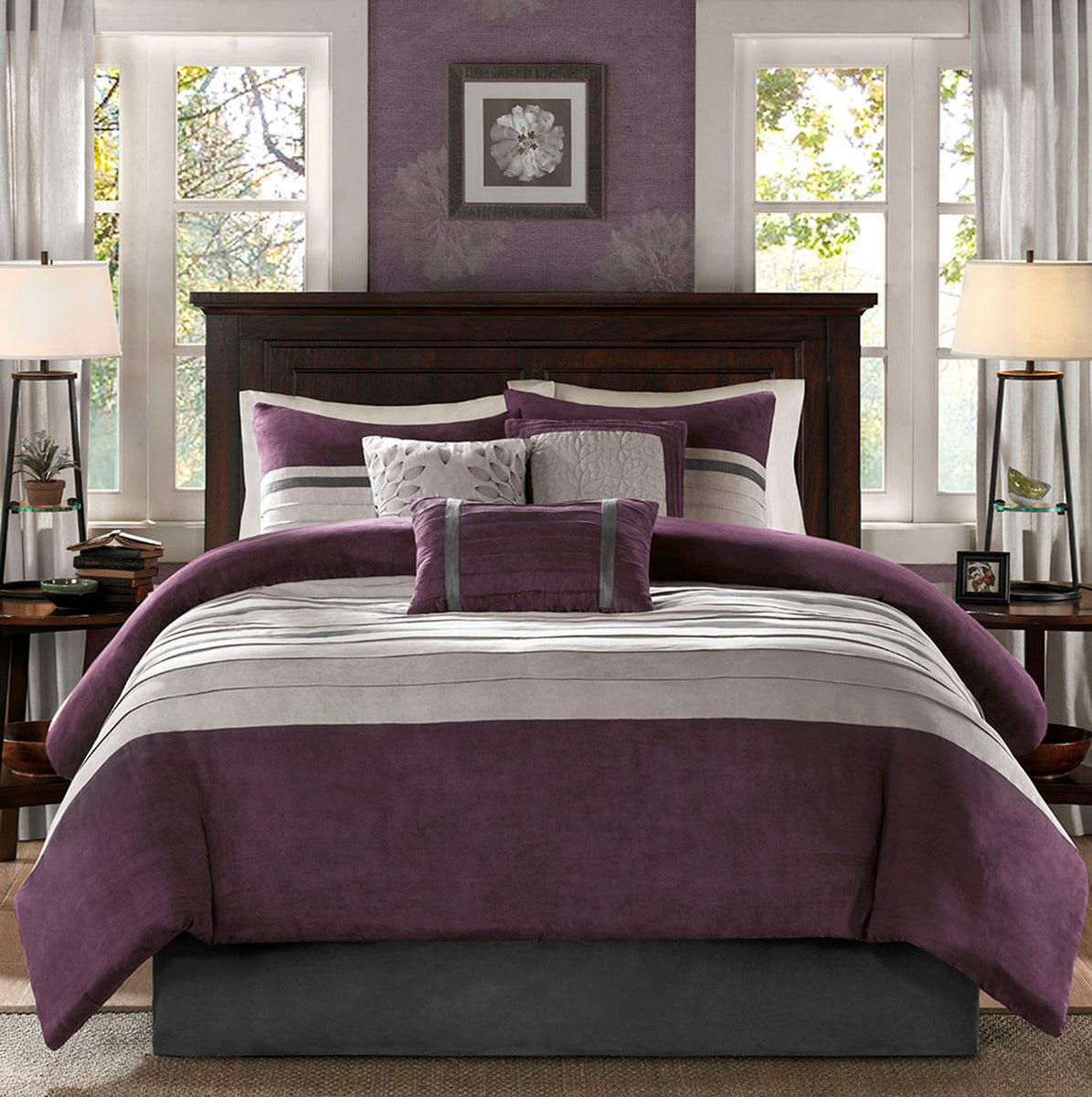 7 Piece Purple Faux Suede Comforter Set Full Size