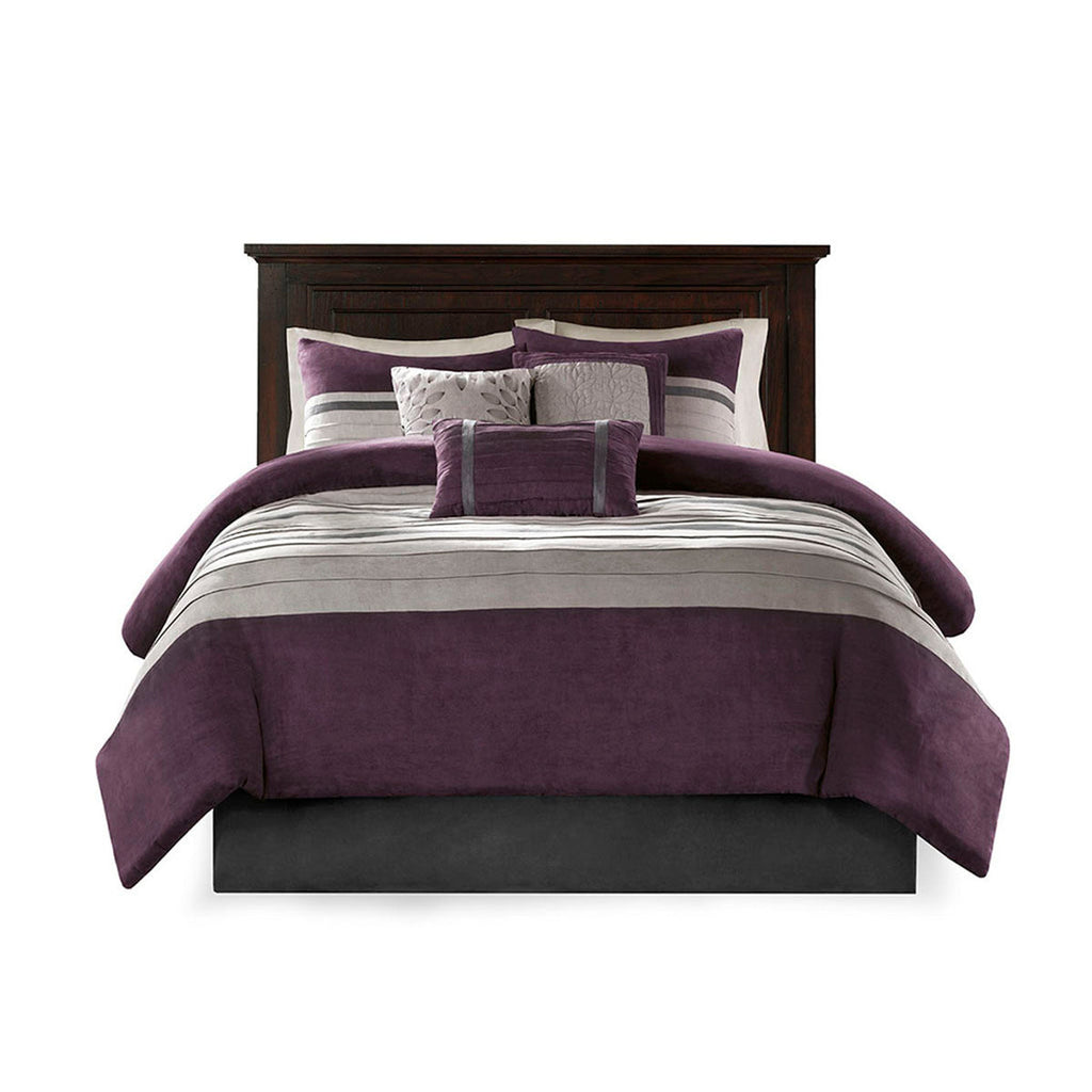 7 Piece Purple Faux Suede Comforter Set Full Size