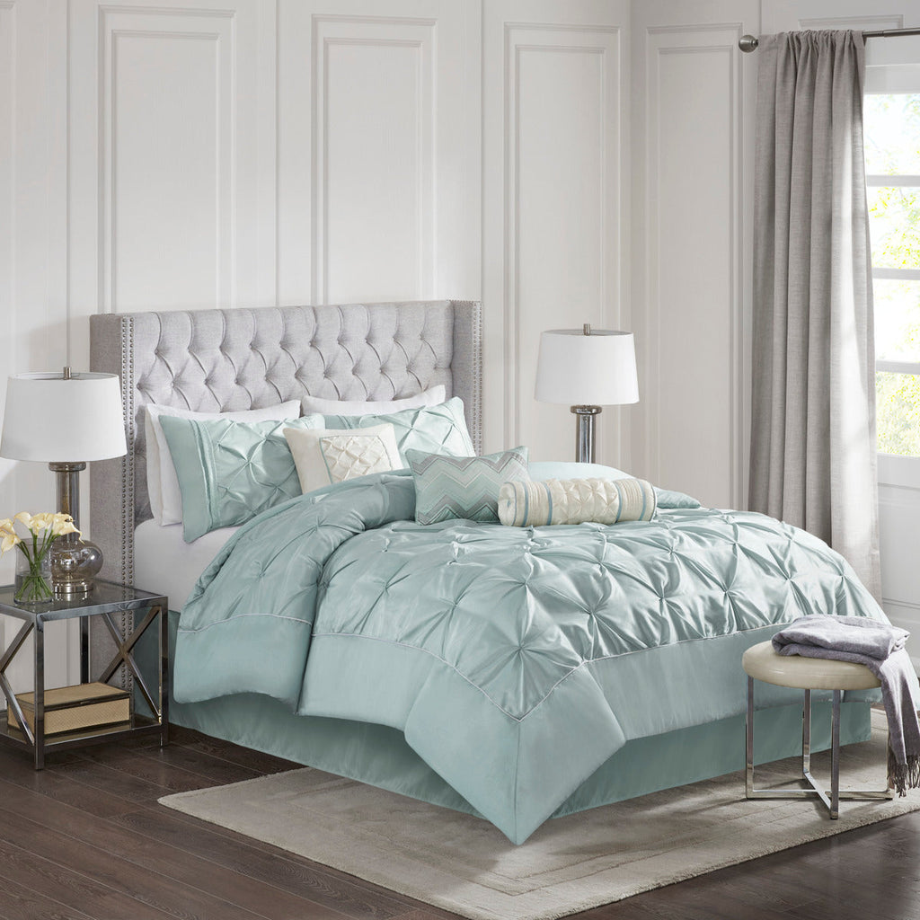 7 Piece Tufted Comforter Set - Seafoam King