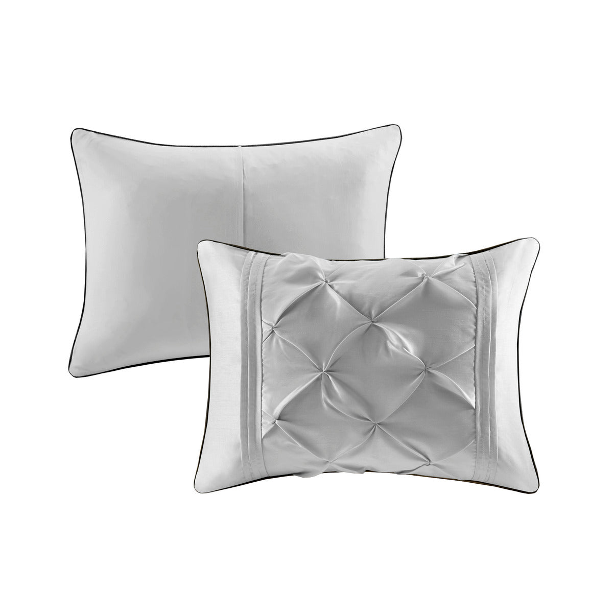 7 Piece Tufted Comforter Set Grey Queen