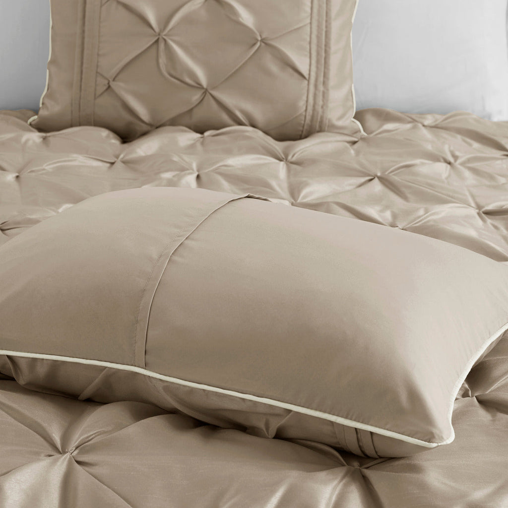 7 Piece Tufted Comforter Set in Taupe