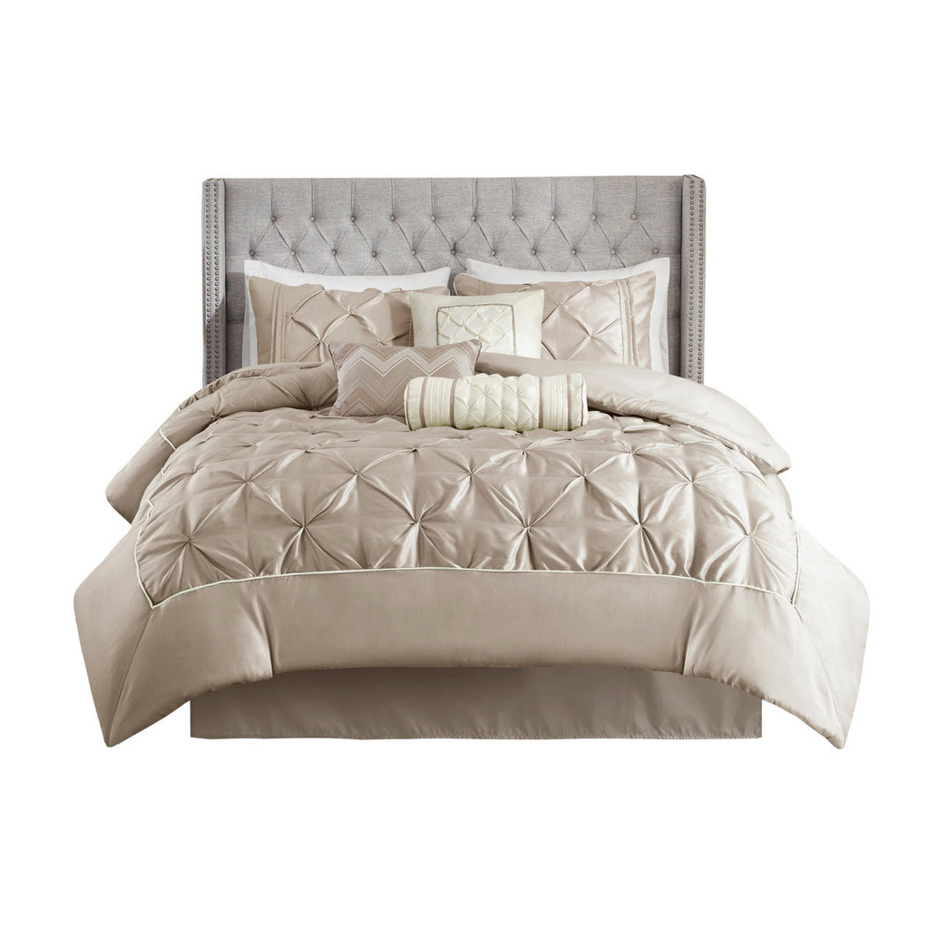 7 Piece Tufted Comforter Set in Taupe