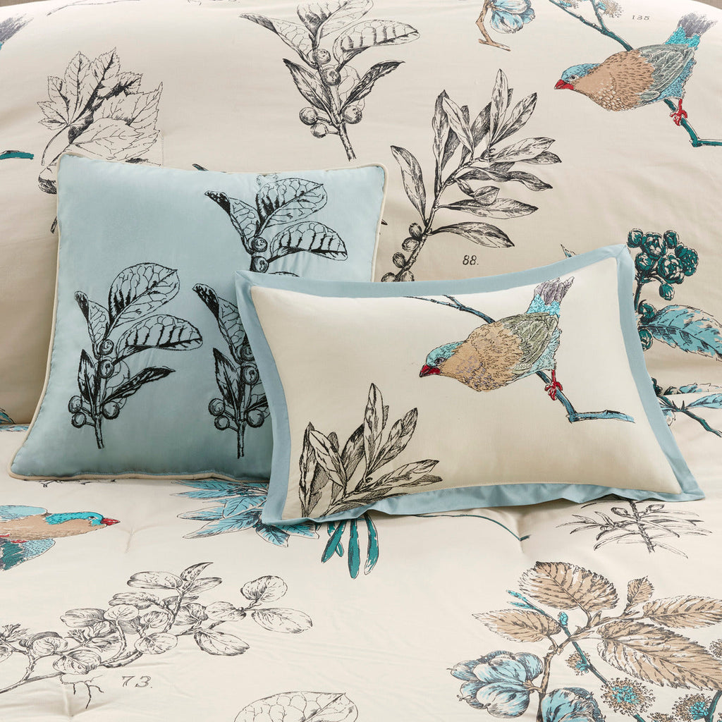 7 Piece Printed Cotton Twill Comforter Set with Embroidered Pillows - Khaki, Queen