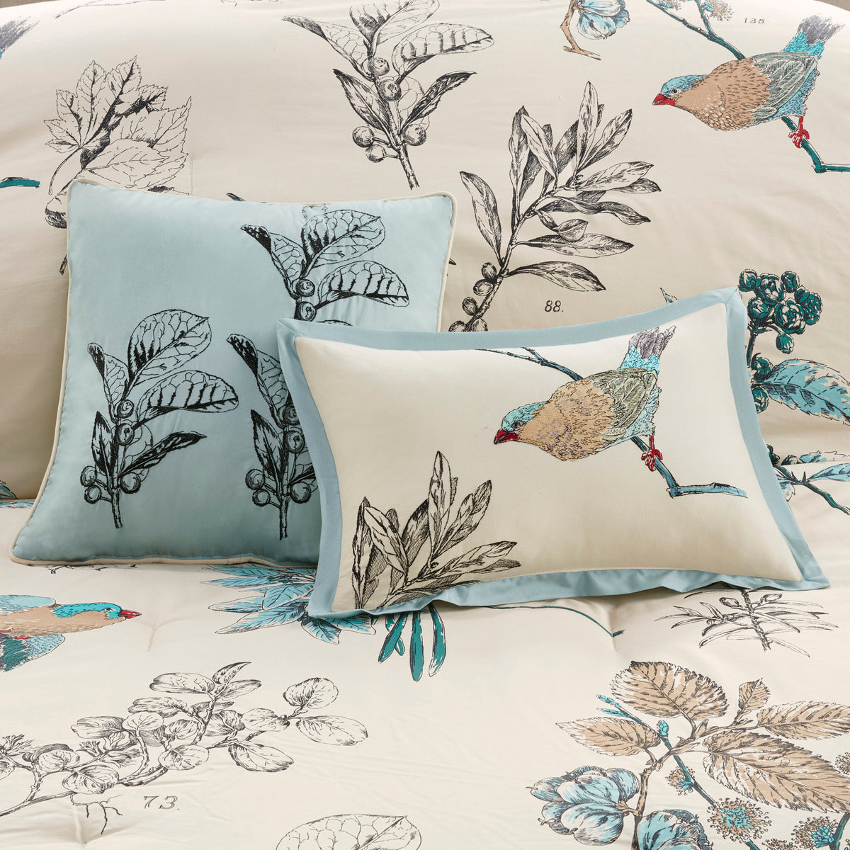 7 Piece Printed Cotton Twill Comforter Set with Embroidered Pillows - Khaki, Queen