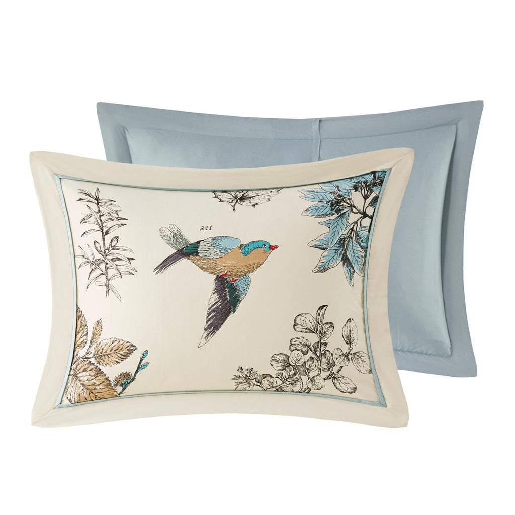 7 Piece Printed Cotton Twill Comforter Set with Embroidered Pillows - Khaki, Queen
