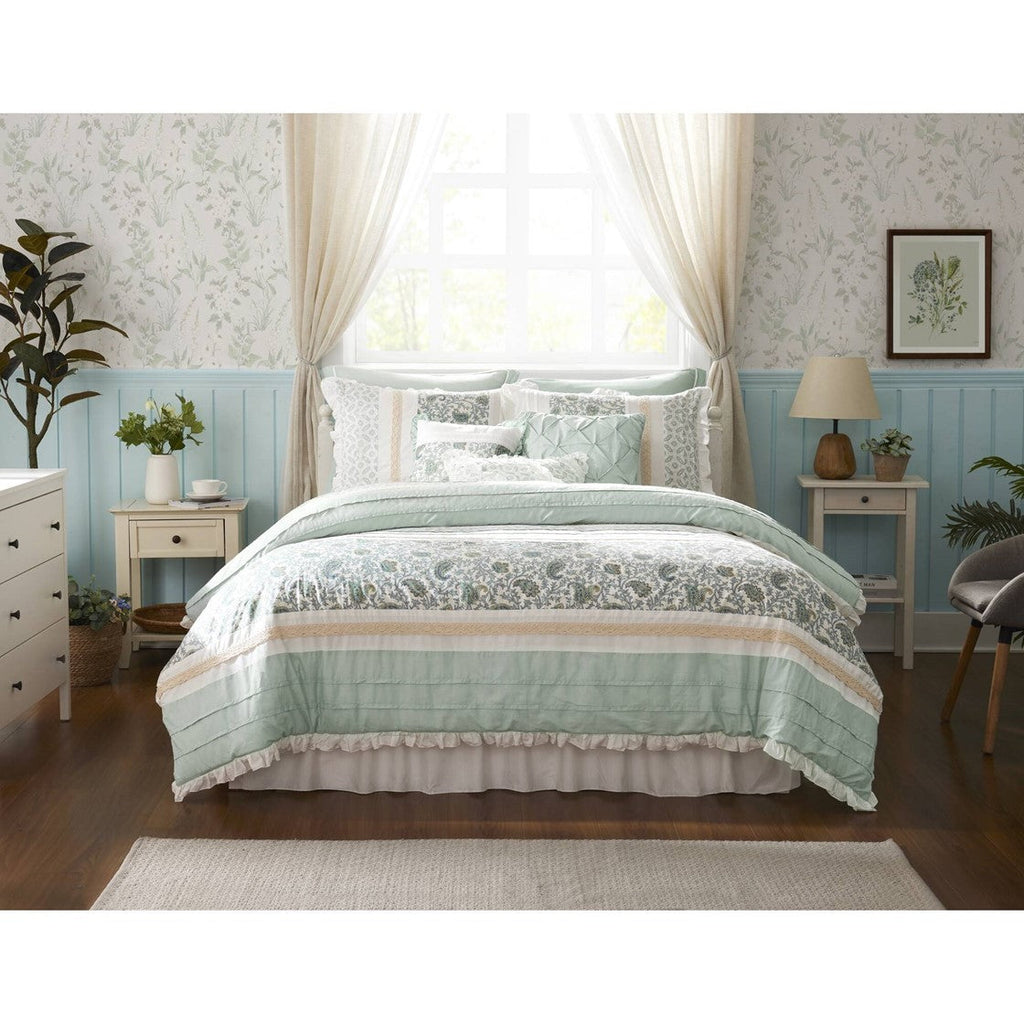 9 Piece Cotton Percale Comforter Set with Decorative Pillows - Aqua