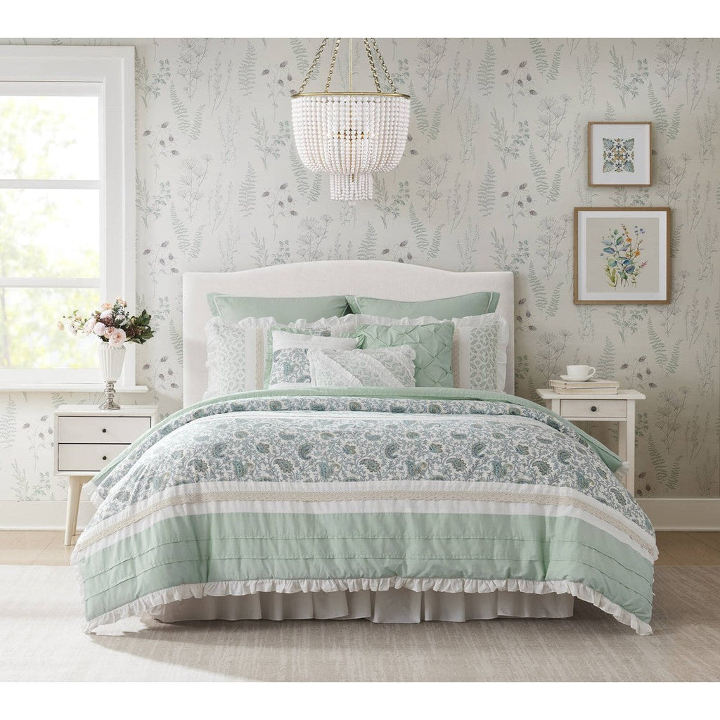 9 Piece Cotton Percale Comforter Set with Decorative Pillows - Aqua